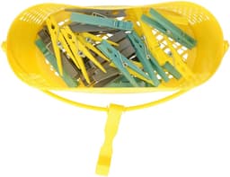 24x gekleurde wasknijpers in hangmandje - geel - kunststof - 17 x 19 x 11.5 cm - wassen - ophangen - knijpers — thumbnail 3