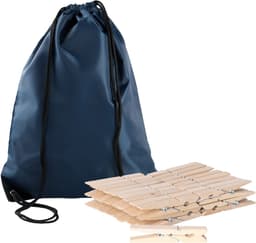 Sorbo Wasknijpers Voordeelzak - met 180x houten wasknijpers - In tasje met hengsels - donkerblauw - was ophangen — thumbnail 1
