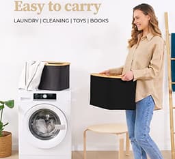 Hennez Laundry Basket Opbergmand 40L zonder deksel - Ikea plank geschikt Laundry Collector - Laundry Bag Rectangular Oxford Fabric and Bamboo Laundry Basket Foldable — thumbnail 2