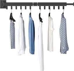 Intrekbaar Wanddroogrek voor Kleding met Handdoekhouder - Opvouwbaar Aluminium Droogrek voor Balkon, Badkamer en Terras — thumbnail 2