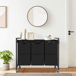 Norwich Wasmand op Wieltjes - Grote wassorteerder - 3 vakken en 4 haken - Uittrekbaar en verwijderbaar - 3 x 38 L - Zwart — thumbnail 3