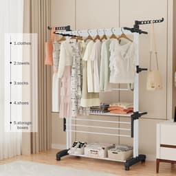 Droogrek toren standaard metaal 182 cm hoog dwars opvouwbaar zwart — thumbnail 4