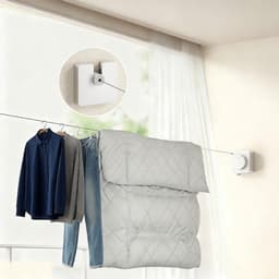 Uitschuifbare Waslijn - Waskabel Wandmontage - Was Drogen - Niet-doorhangend Ontwerp - 48 meter - Wit — thumbnail 2