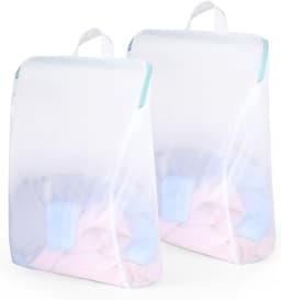 Wasnet voor de wasmachine - Mesh waszakken met rits en handvat voor ondergoed, blouses en shirts - 40 x 50 cm - Set van 2 — thumbnail 1