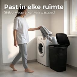 Cheqo® Wasmand met Deksel - Wasbox Zwart - Rotan Look Gevlochten - Opbergmand voor Badkamer en Slaapkamer - met Handvatten en Ventilatie - Waskorf voor Wasruimte - Wasgoedmand met Klapdeksel - Linnenmand - Grote Wasverzamelaar voor Wasgoed — thumbnail 2