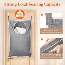 Hangende Waszak aan Deur, Grote Opvouwbare Vuile Wasmand, Wasmand Tas voor Badkamer en Slaapkamer, Opbergmand Vuile Was, Lichtgrijs, Set van 2 — thumbnail 3