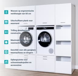 Washcab® Wasmachine Kast - Wasmachine Verhoger - Wasmachine Ombouw - Wit - Duo Set High 5 - 120kg draagkracht - 5 jaar garantie — thumbnail 5