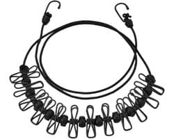Waslijn Draagbaar - Reiskledingrek Elastisch - Kleding Drogen - Winddicht Stevig - 1-9 m - Zwart