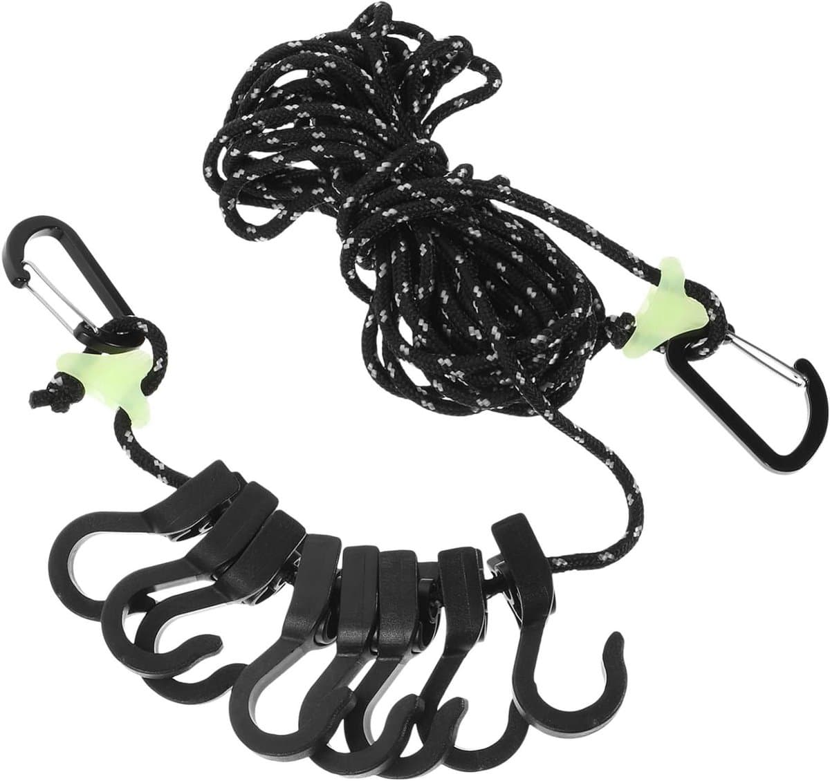 Elastische Waslijn - Reis Waslijn - Kleding Drogen - Winddicht Antislip - 30ft - Zwart — afbeelding 1