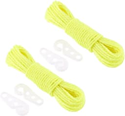 Nylon waslijn - Kleding touw - Kleding drogen - Inclusief 4 haken - 2 stuks 10m - Geel — thumbnail 1