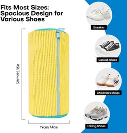 2 stuks - Schoen waszak - Schoenwaszak - Schoenwaszak voor Wasmachine - Schoenentas - geschikt voor wasmachine en droger - geel - Herbruikbaar - 39*19 cm - 360° rondom reiniging — thumbnail 2
