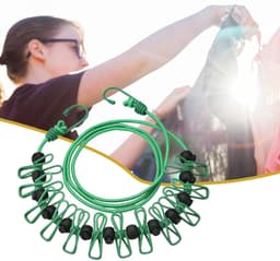 Waslijn voor reizen - Wastouw drooglijn - Kleding drogen - Winddicht antislip design - Tot 3.7 meter - Groen — thumbnail 4