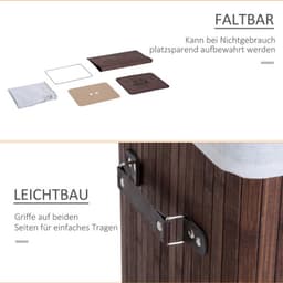 Wasmand - Wasmand met deksel - 72 liter - Opvouwbaar - Wasbare waszak - Met handvat - 40x30x60 cm - Geschikt voor badkamers, wasruimtes en slaapkamers - Donkerbruin — thumbnail 4