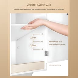 Badkamerkast – Voor Badkamer – Hoge Kast met Wasmand, Vouwbare Waszak, Deur en Lade – Wit — thumbnail 4