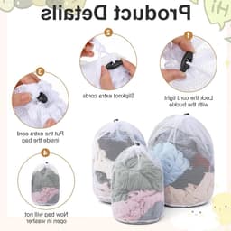 Waszakken set van 3, wasnet voor wasmachine, beschermt kleding tegen vervorming en slijtage, 30 x 40, 40 x 50, 50 x 60 cm — thumbnail 5