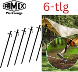 FAMEX Tentharingen Grondankers van Staal 6 Stuks, Robuuste Bodemankers voor Tenten, Partytenten, Zonnedoeken, Camping & Outdoor — thumbnail 1