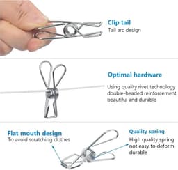 Wasknijpers RVS - Kledingknijpers Clips - Kleding Drogen - Sterk en Stevig - 100 Stuks 6cm - Zilverkleurig — thumbnail 5