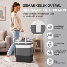 Wasmand met Versterkte Handgrepen - 3 Stuks - 75L - Opvouwbaar - Waterafstotend - Waszak voor wasgoed - Wassorteerder - Organizer kleding - Wasbox — thumbnail 4