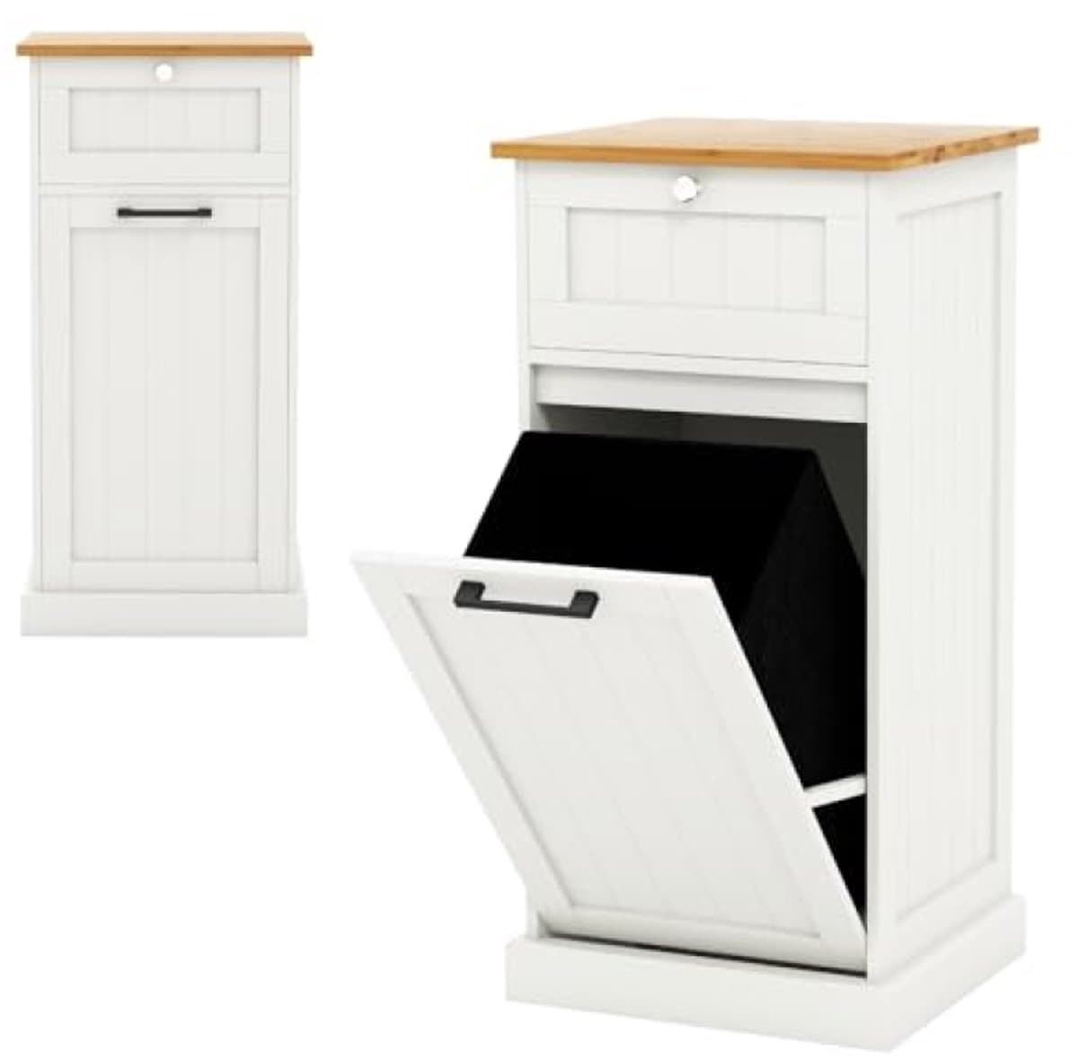 Vuile kledingkast houten emmer voor vuile kleding met lade en afneembare wasmand 40x37x82 cm wit — afbeelding 1