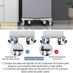 Wasmachinebasis met wielen - Onderstel wasmachine Verhoger wasmachine - Apparaten verplaatsen - Verstelbaar frame - 545-67 cm - Wit — thumbnail 5