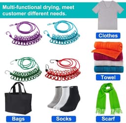 Waslijn met Clips - Droogtouw Kledinglijn - Buiten Kleding Drogen - Winddicht Antislip - 36 Meter - Rose Rood — thumbnail 4