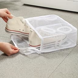 Waszak - Schoenen was tas – Was tassen - Opvouwbaar - Beschermt tegen Vormverlies – Fijnmazig Net – Met Ophanglus – Geschikt voor schoenen en kleding – Herbruikbaar – 28x24.5x8 cm - 2 Stuks - Wit — thumbnail 4