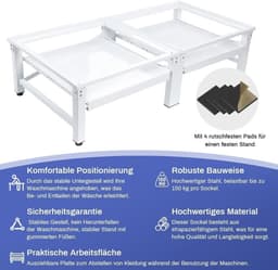 Dubbel Wasmachineonderstel - Verhoging Droger - Apparaten Plaatsen - Uittrekbare Plank - 124 x 58 x 32 cm - Metaal — thumbnail 3