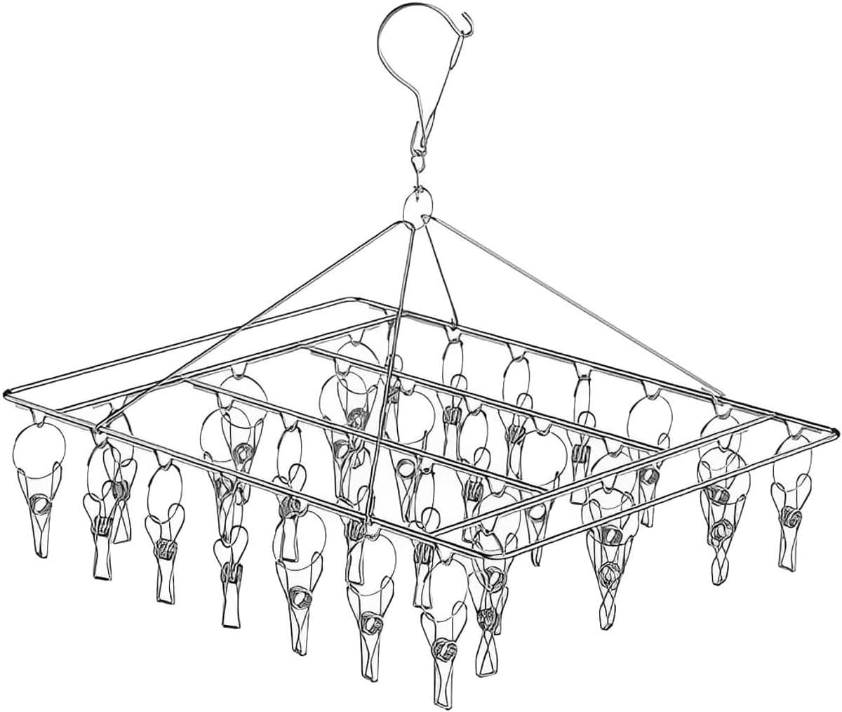Vouwbaar RVS Droogrek voor Sokken met 46 Clips, Rotatable Haak voor Ondergoed en Wasaccessoires — afbeelding 1