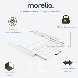 Morelia® Tussenstuk Wasmachine Droger Inclusief Droogrekplank & Spanband - Stapelkit Wasmachine Droger - Universeel - Wit — thumbnail 4