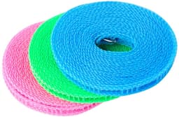 Dailygoody - Kleding drogen touw - Winddicht - Draagbare waslijn - 3 rollen 5 meter - Antislip - Geschikt voor binnen en buiten - Blauw, Roze, Gr — thumbnail 1