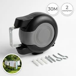 DIVERZA Waslijn 30M – Automatische en Oprolbare Drooglijn – 2 Waslijnen 15 meter – Wasrek – Droogrek – Binnen en Buiten – Zwart — thumbnail 1
