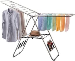 Opvouwbaar droogrek - Kledingdroger rek - Kleding drogen - In hoogte verstelbaar - 163 cm hoog - Zilver — thumbnail 1