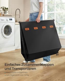 FurnStar - Wasmand - wasverzamelaar - 155 liter - wasbox - 4 vakken - inklapbaar X-frame - individuele etiketten - voor bijkeuken - slaapkamer - badkamer - 79,9 x 40 x 66 cm - Inktzwart — thumbnail 3