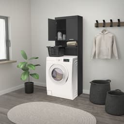 ECD Germany Wasmachinekast met 2 deuren en 2 open vakken, 187,5 x 63 cm, donkergrijs, badkamerkast voor wasmachine/droger, hoge kast badkamerplank wasmachine opbouw — thumbnail 2