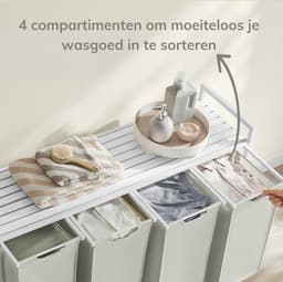 ACAZA Wasmand - Wassorteerder - 4 Vakken - 160 L - 116 x 72 x 33 cm - Wit — thumbnail 3