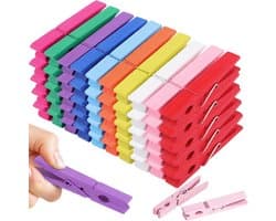 Houten Knijpers - Kleine Clips Decoratief - Foto's Ophangen - Niet-Markeren Tanden - 7 cm Lengte - Veelkleurig Set