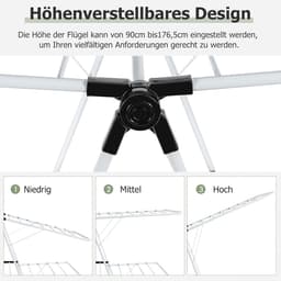 Wasrek Toren - Kledingdroger - Ruim Droogrek - Inklapbaar & Verstelbaar - 176 cm Hoog - Wit — thumbnail 4