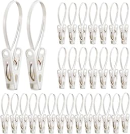 30 mini wasknijpers met touwtje - 5 × 3,5 cm - Mini wasknijpers en haakjes - PP-materiaal - Geschikt voor het ophangen van kleding, sokken, handdoeken, kledingkast en badkamer - Wit — thumbnail 1