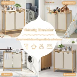 ACXIN Bamboe Wasmand Met 2 Vakken - Oxford Stof - Afneembaar En Wasbaar - 72 L - Beige — thumbnail 5