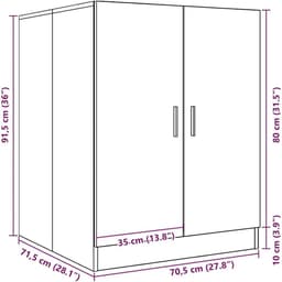 Wasmachinekast - Badkamerkast - Wasmachine opbergen - Dubbele deuren - 71x71.5x91.5cm - Grijs Sonoma — thumbnail 3