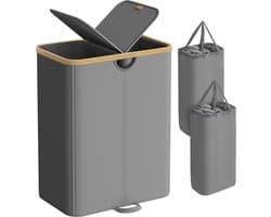 SONGMICS - Wasmand - Wasmand met 2 Vakken - 150 Liter - Uitneembare Waszakken - Met Deksel