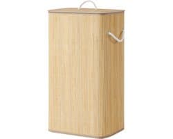 SONGMICS LCB077YZ01 - Wasmand met Deksel - Bamboe - Opvouwbaar - Rechthoekig