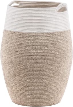Geweven wasmand van katoenen touw - mand voor wasgoed - ideaal voor wasserette of slaapkamer - 25,6 cm hoog - bruin. — thumbnail 1