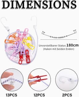 Draagbare Waslijn - Camping Wasrek - Buiten Droge Kleding - 12 Anti-slip Clips - Tot 3.6 Meter — thumbnail 5