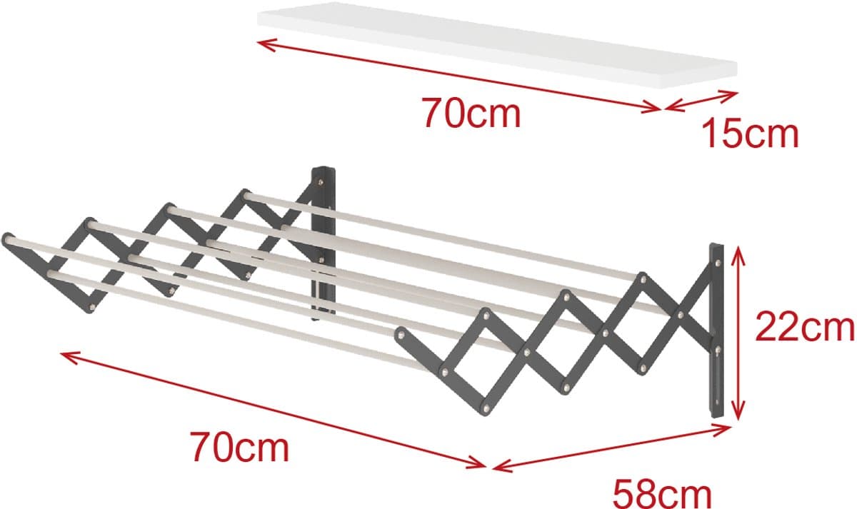 LUNOR Akkoordéon - Droogrek - Wandmontage - Wasrek - 70 cm - Antraciet — afbeelding 1