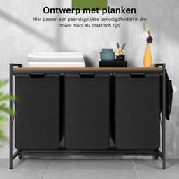ApexArte® Wasmand 3 Vakken - Wassorteerder - 150 L - Vintage Bruin-zwart — thumbnail 3