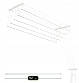 KADAX Plafondwasdroger, wasdroger voor het plafond met 5 stangen, wanddroger met stalen spijlen, plafonddroger, draagvermogen tot 10 kg (wit/180 cm) — thumbnail 2