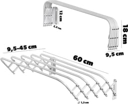 KADAX Inklapbaar wasrek voor wasruimte, ruimtebesparende wasdroger van metaal, uittrekbare accordeonwand, kleerhanger voor binnenshuis (60 cm) — thumbnail 2