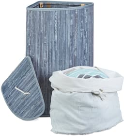 2x wasmand hoekmodel bamboe - 60 liter - deksel - wasbox - driehoekig - grijs — thumbnail 2