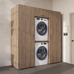 Roomart DUO-I Wasmachine Ombouwkast 187x205 cm - Kastenwand met 2 Hoge Kasten 60 - Eiken — thumbnail 1